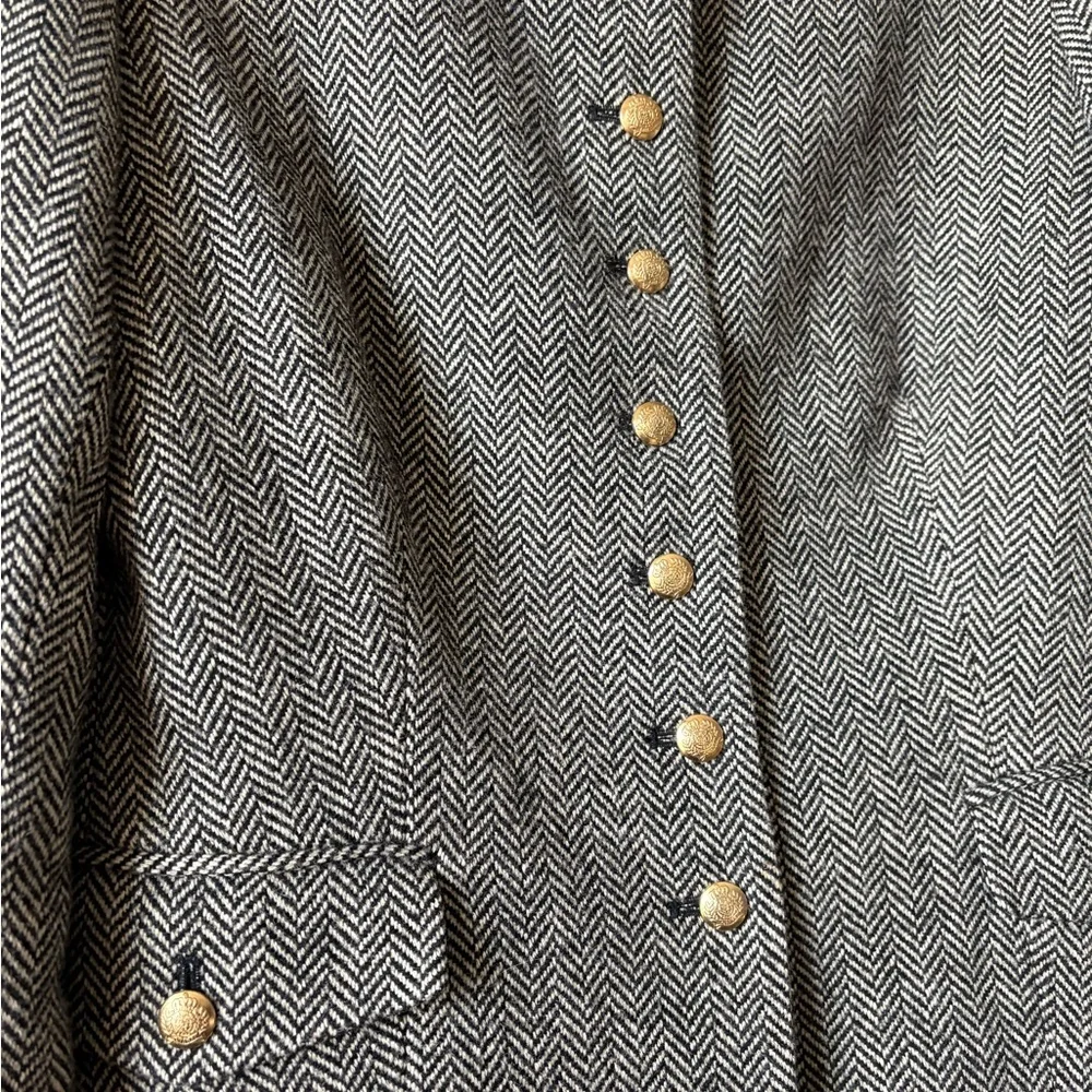 Chaps Women's Herringbone Blazer with Gold Buttons, Military Inspired - Picture 3 of 5